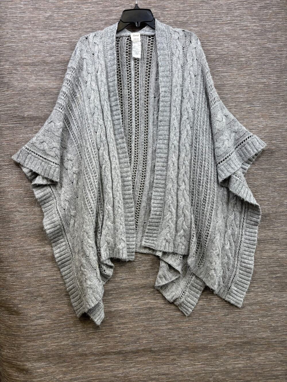 Soma Cable Knit Open Poncho Sweater Womens One Size Gray Super Soft